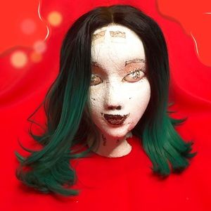 Lace front Middlepart Black Green Mid-length Gothic Wig